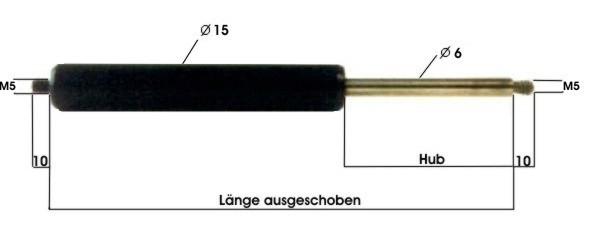 Gasfeder GF06/15, 75NM, Länge 139 mm, Hub 50 mm